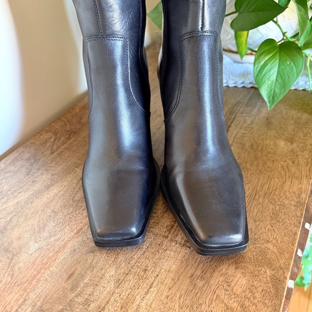 Vince Camuto Afelia Knee High Boots Women 8.5 Black Leather Western Square Toe - Picture 14 of 16